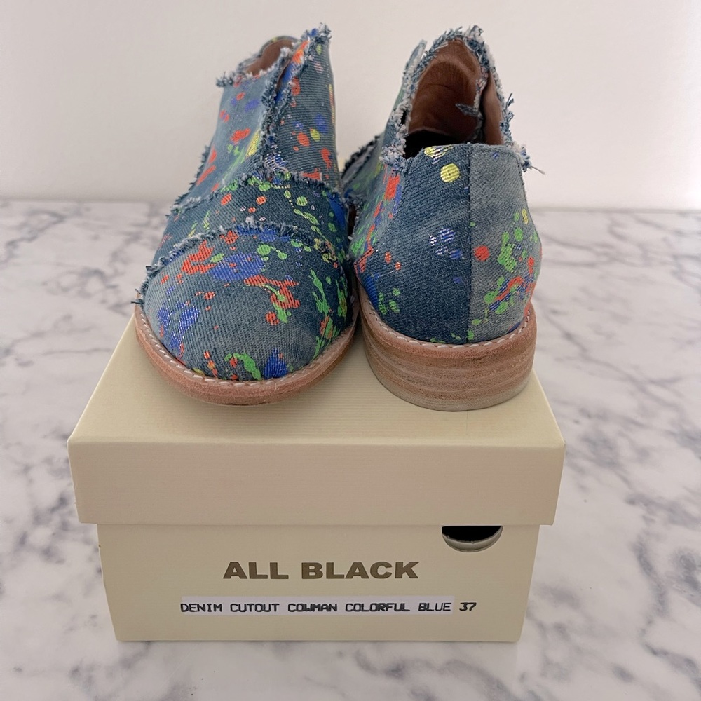 Blue Denim loafers with colorful accents with cutouts size 7 UNWORN